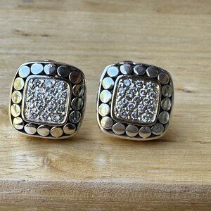 Earrings‎ 0.75" Omega Backs Pave Clear Sapphire Gems Handmade 925 Sterling 16.2g